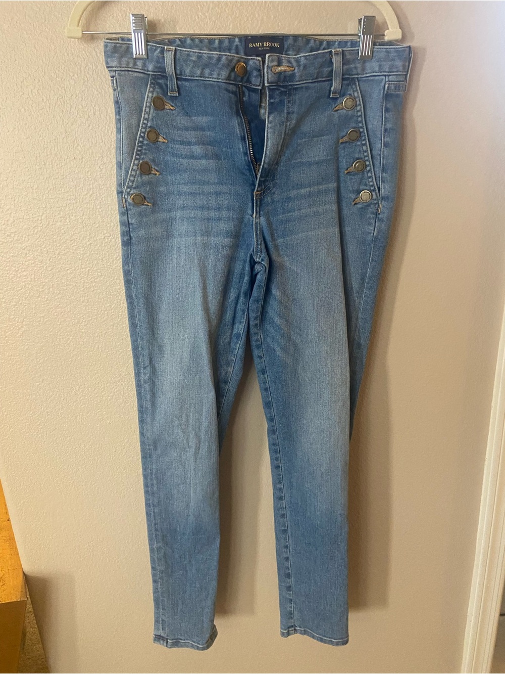Ramy Brook Light Blue Skinny Jeans with Decorative Buttons
